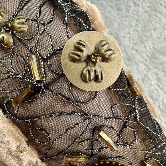 Sundance Catalog Dress Women's Size 6 Velvet Burnout Beige Silk Champagne Dreams - Picture 14 of 16